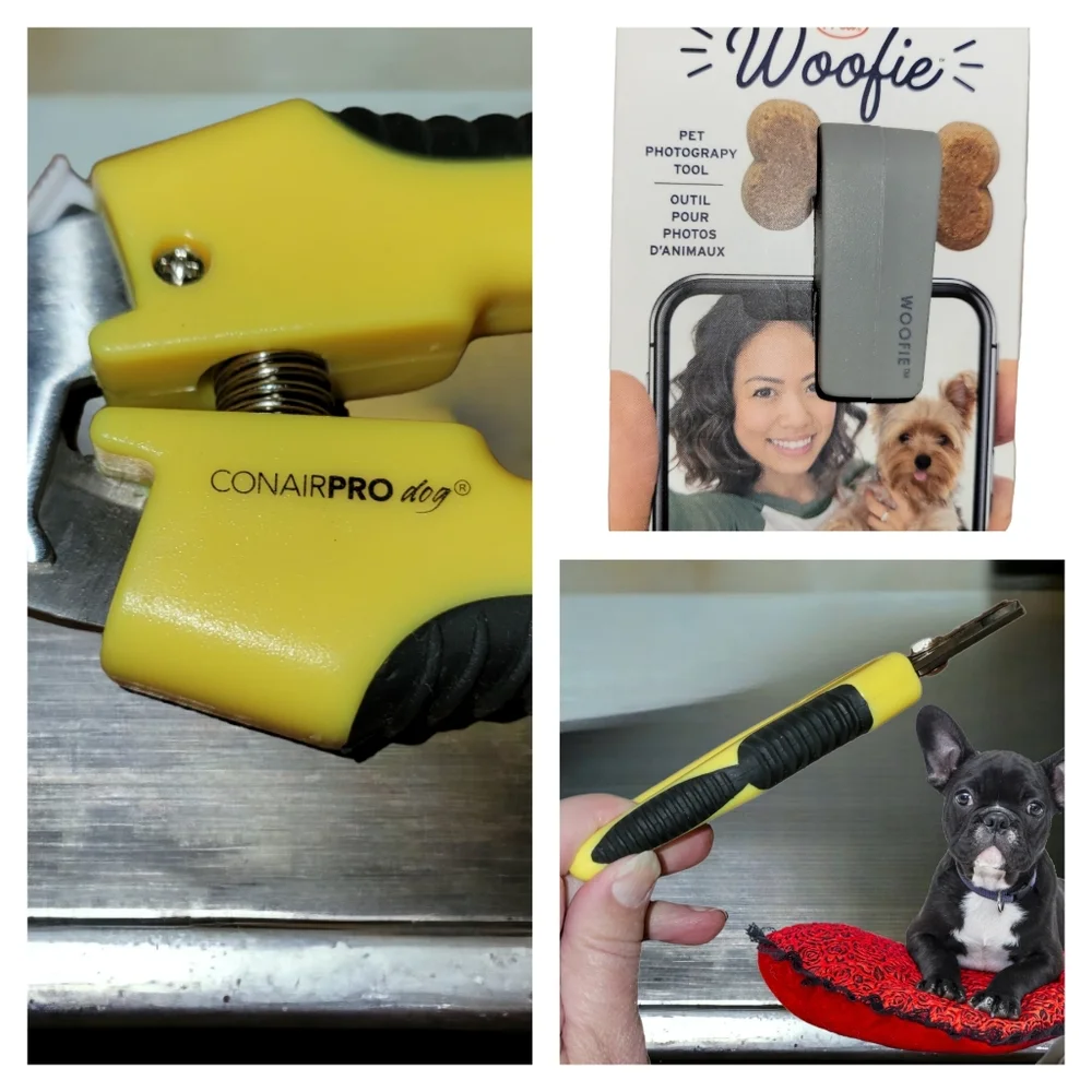 Conairpro dog nail clippers and Woofie dog photography tool